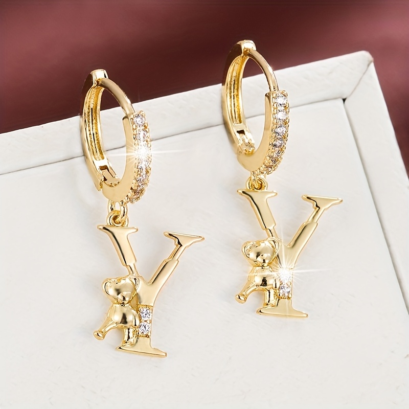 Women's Fashionable Letter Bear Design Drop Earrings Set